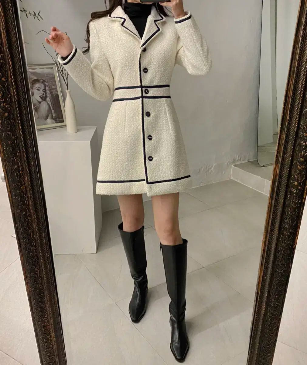 ツイード バイカラー ウール ONE PIECE アイボリー