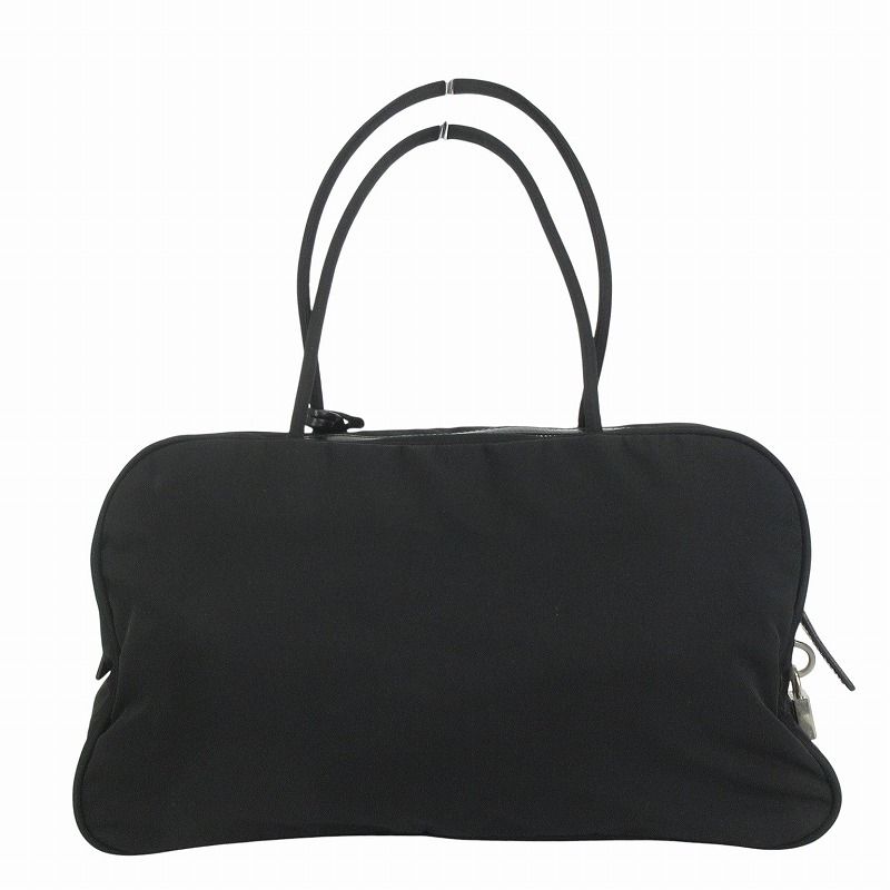 プラダ ミニ ボストンバッグ トート 三角ロゴ プレート 黒 ナイロン 南京錠 美品 PRADA プラダ ハンドバッグ 三角ロゴプレート ミニボストン