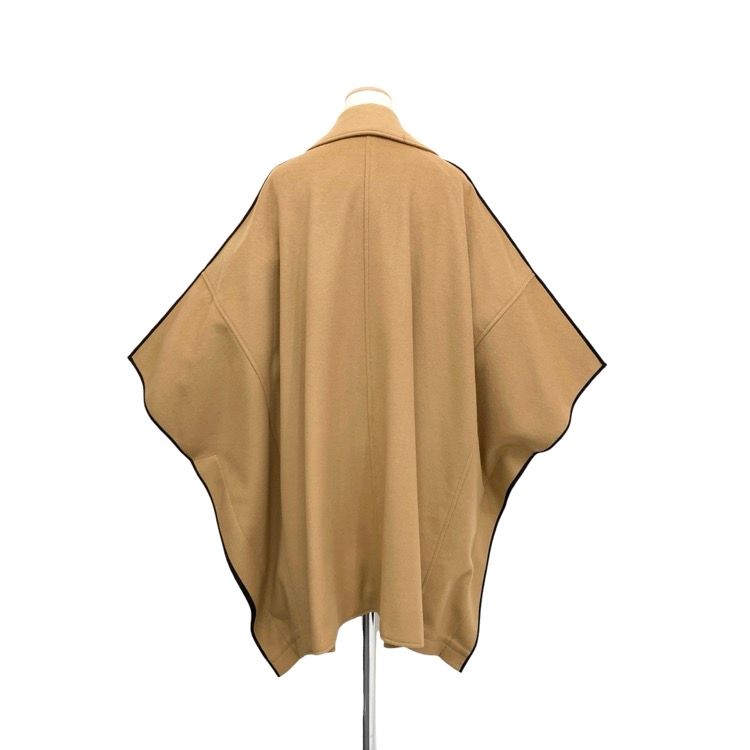 AKIRA NAKA アキラナカ ケープポンチョ コート ブラックパイピング ベージュ 36 AW14-19