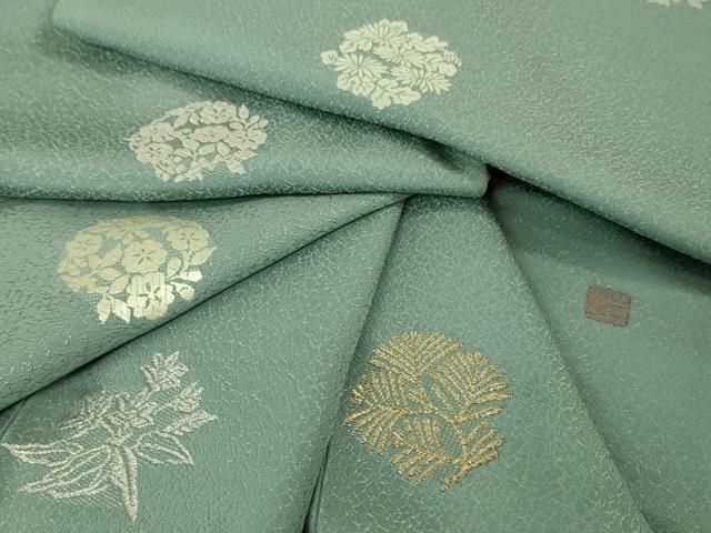 平和屋本店■極上　山口美術織物 皇室 伊勢神宮御用　西陣織　訪問着　唐織　花丸文　金銀糸　ウォーターグリーン色地　逸品　DZAA2622kh5 平和屋本店□極上 山口美術織物 皇室 伊勢神宮御用 西陣織 訪問着 唐織