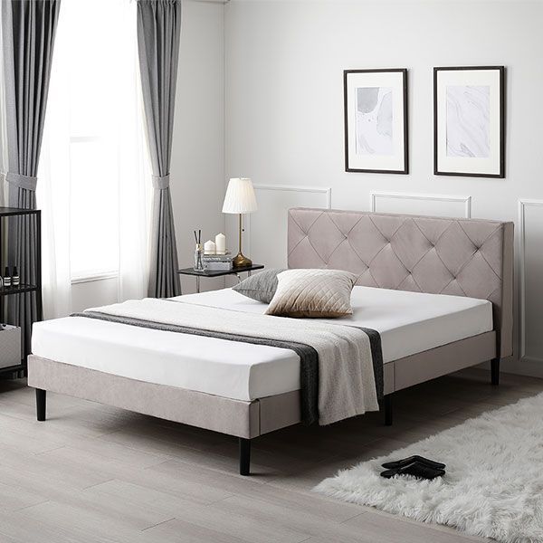 布張り すのこベッド シングル ポケットコイルマットレス付き グレージュ 脚付き ファブリックベッド すのこ 組立品