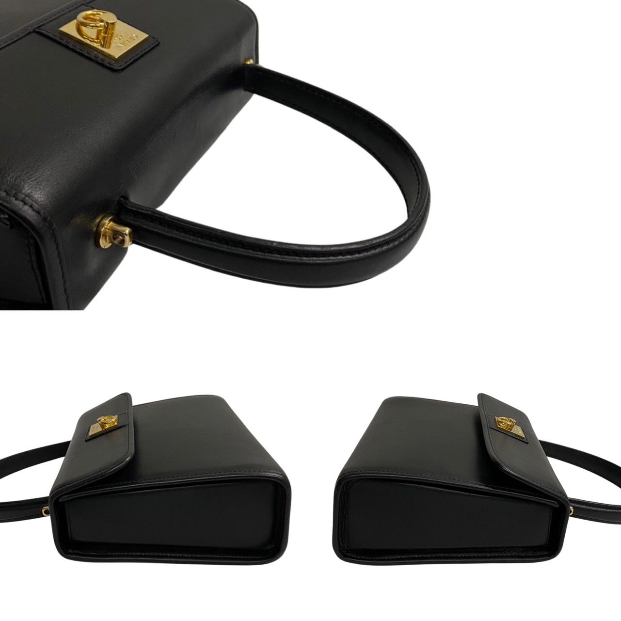 極 美品 保存袋付 CELINE セリーヌ ロゴ リング金具 レザー 本革 2way