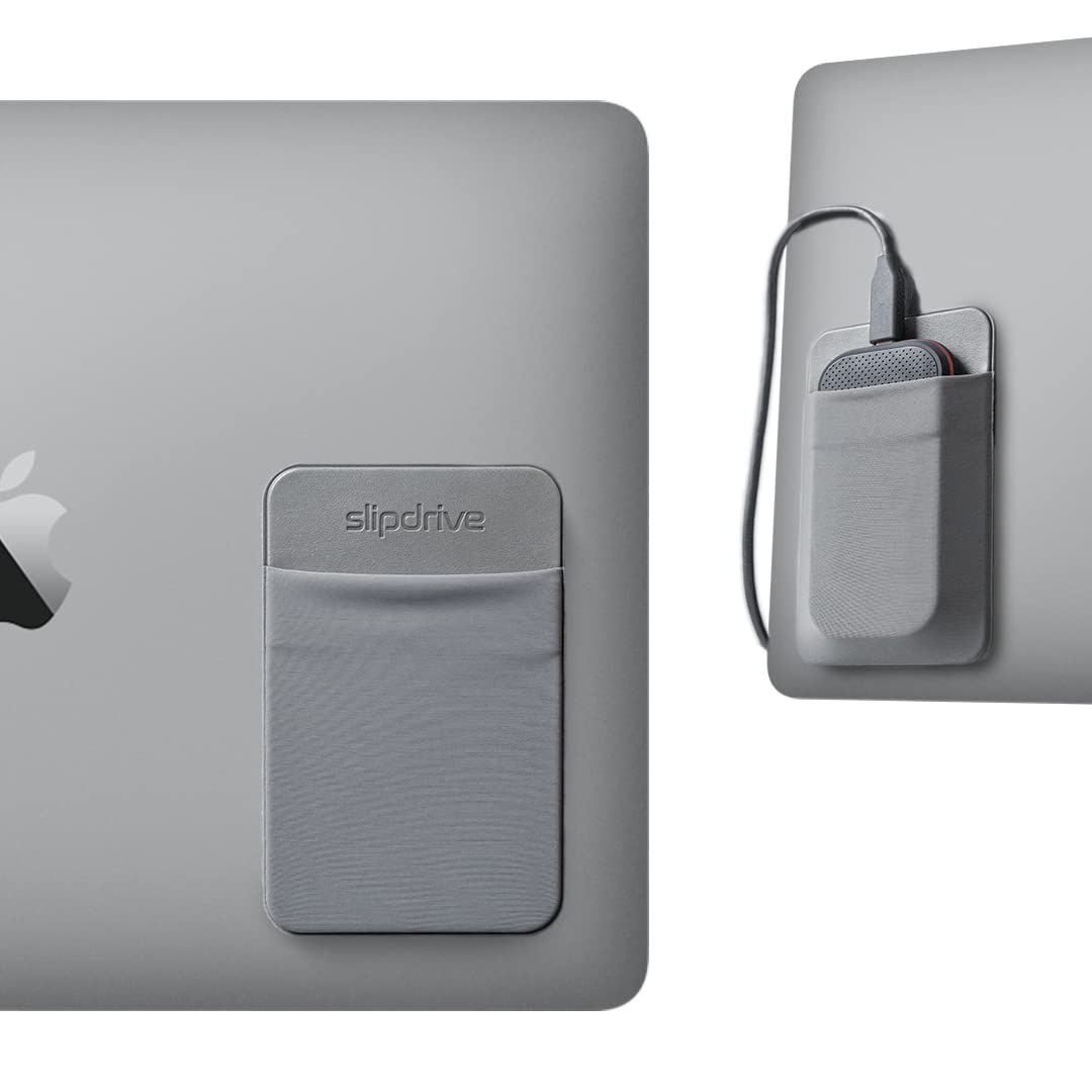 Slipdrive - ノートパソコン用ポータブルハードドライブスリーブ - SSDソリッドステートドライブ - 再利用可能な接着剤 - 5インチ x 3.2インチ スティックオン外付けハードドライブキャリーケー [グレー] [Small (For SSD)]