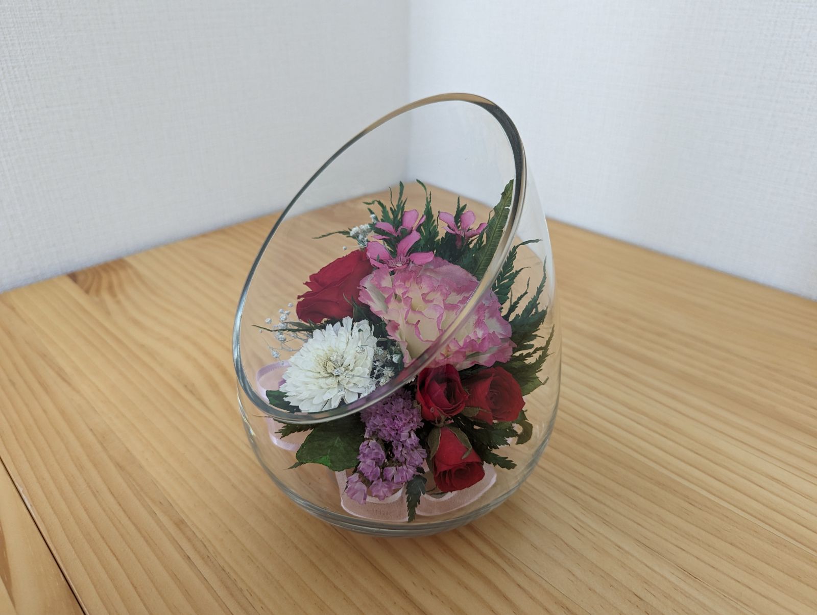 ボトルフラワー】ドライフラワー 斜め花瓶型 お祝い用 人気 おまかせ