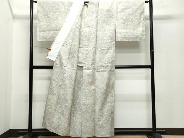 平和屋着物▽上質な紬 単衣 風景渡り橋草木文 正絹 逸品