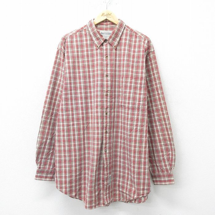 XL/古着 アバクロンビー 長袖 ブランド シャツ メンズ 90s 大きいサイズ コットン ボタンダウン 赤他 レッド タータンチェック 24sep25 中