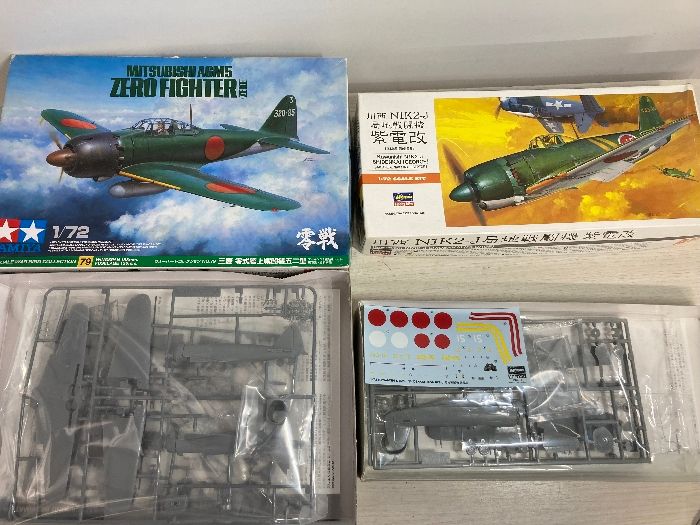 E3d 軍用機プラモデル TAMIYA タミヤ 零戦 三菱 川西N1K2-J 紫電改 A6 箱付き 長期保管品 内袋未開封 2点セット