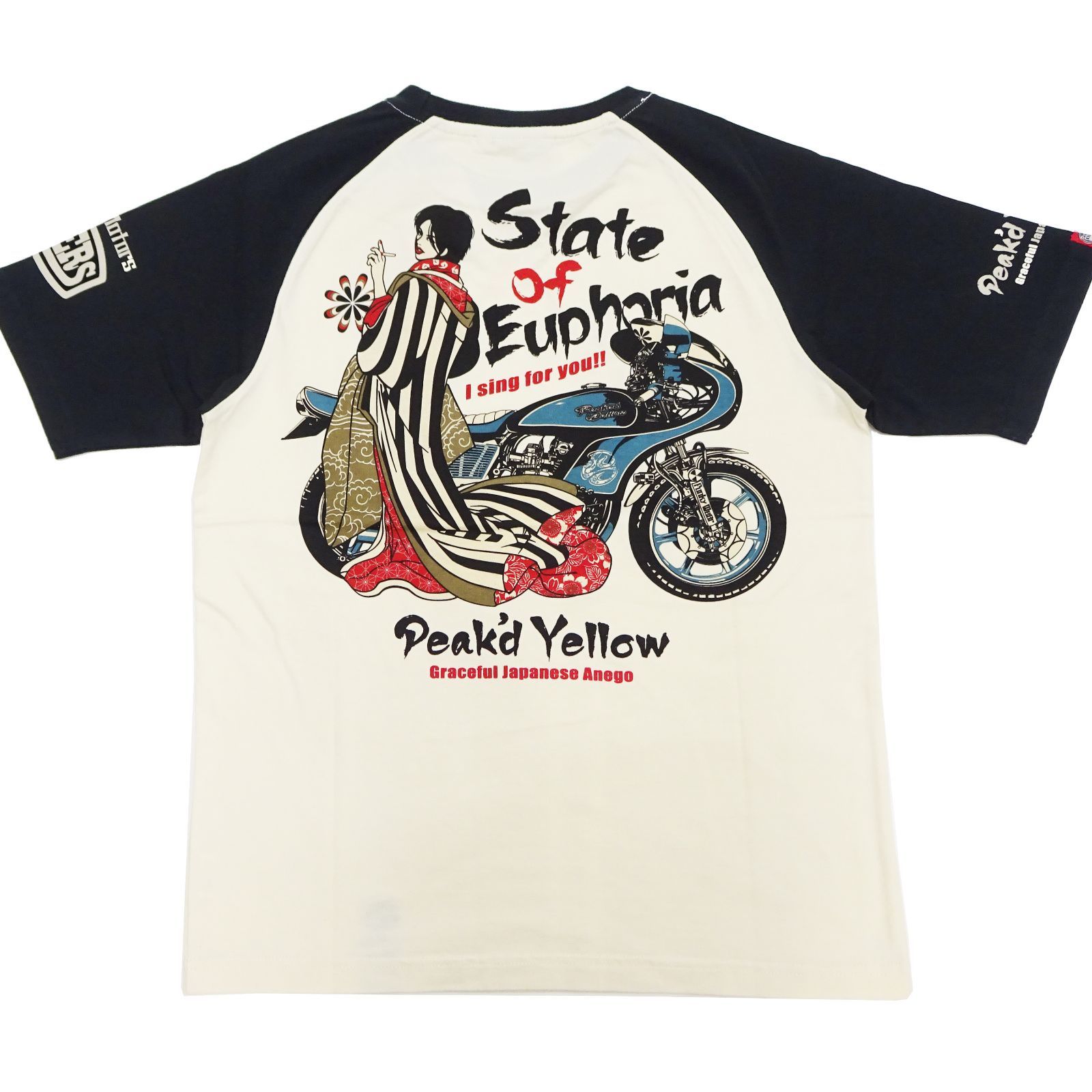 PYT-239 ピークドイエロー 半袖Tシャツ Peakd Yellow State of Euphoria バイク姉御 Tシャツ エフ商会 オフ×黒 新品 アメカジショップ