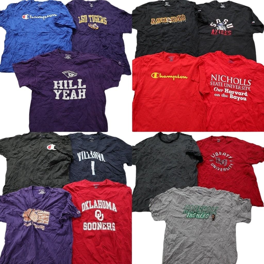 古着卸 まとめ売り チャンピオン 半袖Tシャツ 14枚セット (メンズ XL ) リンガーＴ カレッジ風 LSU チームロゴ 中古 古着 MZ1152