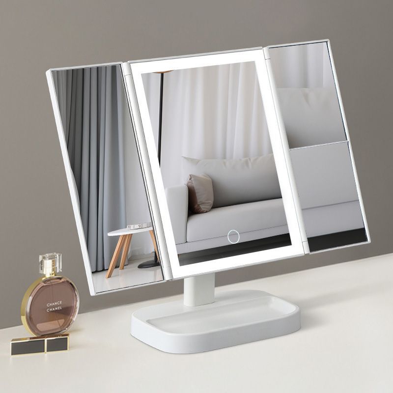 新品未使用 女優ミラー 三面鏡 鏡 女優ミラー 卓上 三面鏡 化粧ミラー LED付き 2\u00263倍 明るさ調整 電池