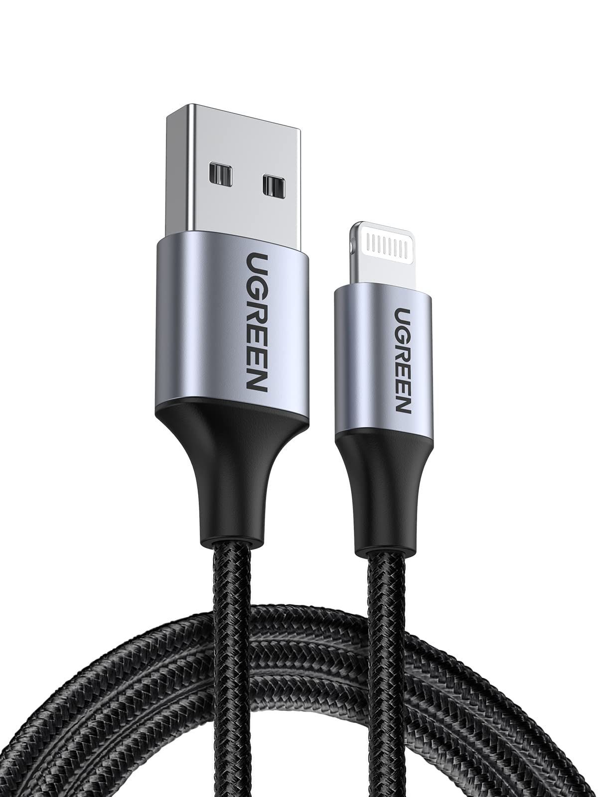 UGREEN ライトニングケーブル MFi認証 iphone充電ケーブル ゲーム用 iPhone 14 iPhone 13 12 11iPad Airpods などLightning端子に対応 アイフォン 充電コード グレ- 1m