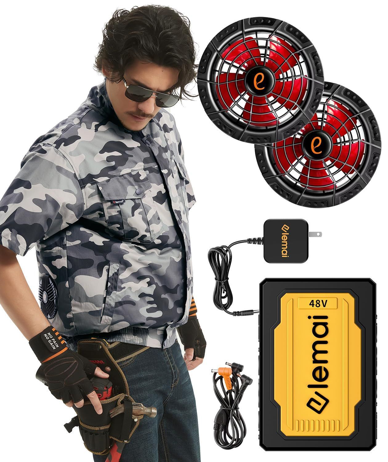 人気商品 空冷調節作業服 2種類モード搭載 ファンバッテリーセット 綿 48V超高出力 遮熱-15℃ ファン付き作業服 猛暑対策必須品 NEWモデル elemai