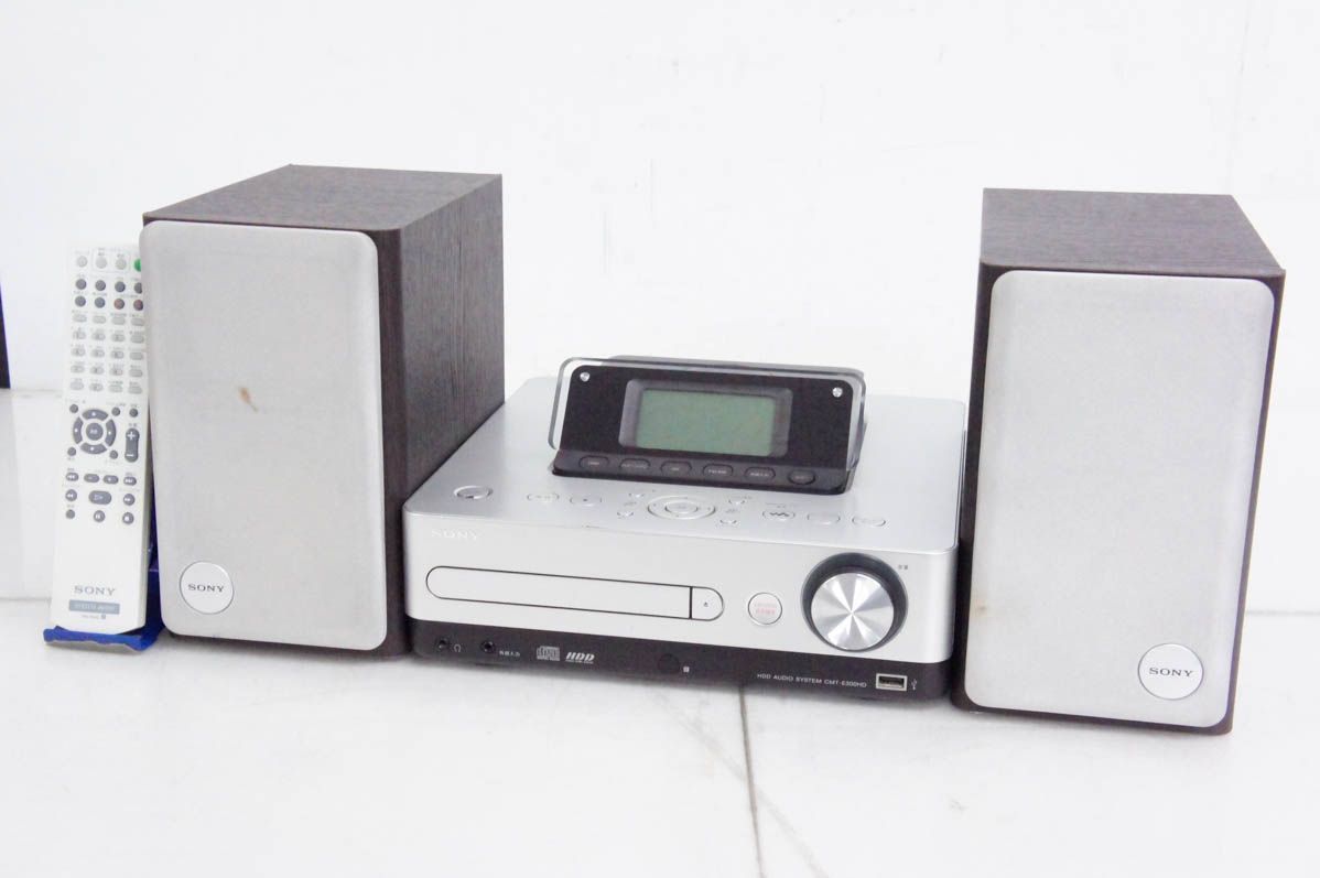 SONY★HDDコンポ【CMT-E300HD】リモコン・ＦＭアンテナ・取説付属●チェック時ＣＤ再生・ＨＤＤ録音-出音確認▼中古現状品 SONY HDD⁄CD対応 ハードディスクコンポ HDD80GB CMT-E300HD⁄S シルバー