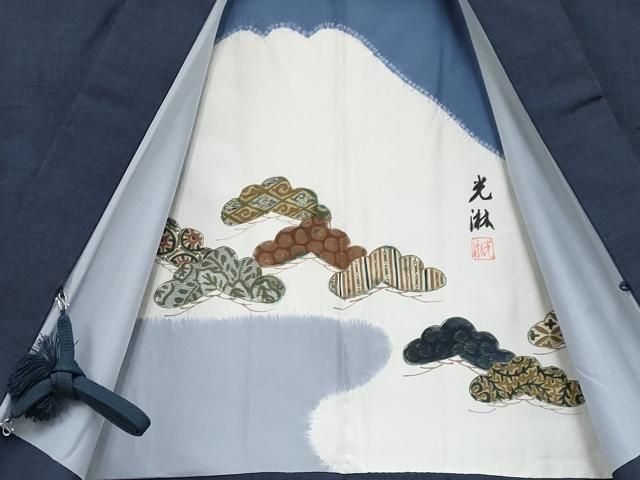 平和屋着物□極上 男性 紬 アンサンブル 色無地 濃紺地 逸品 CYAA3355s5