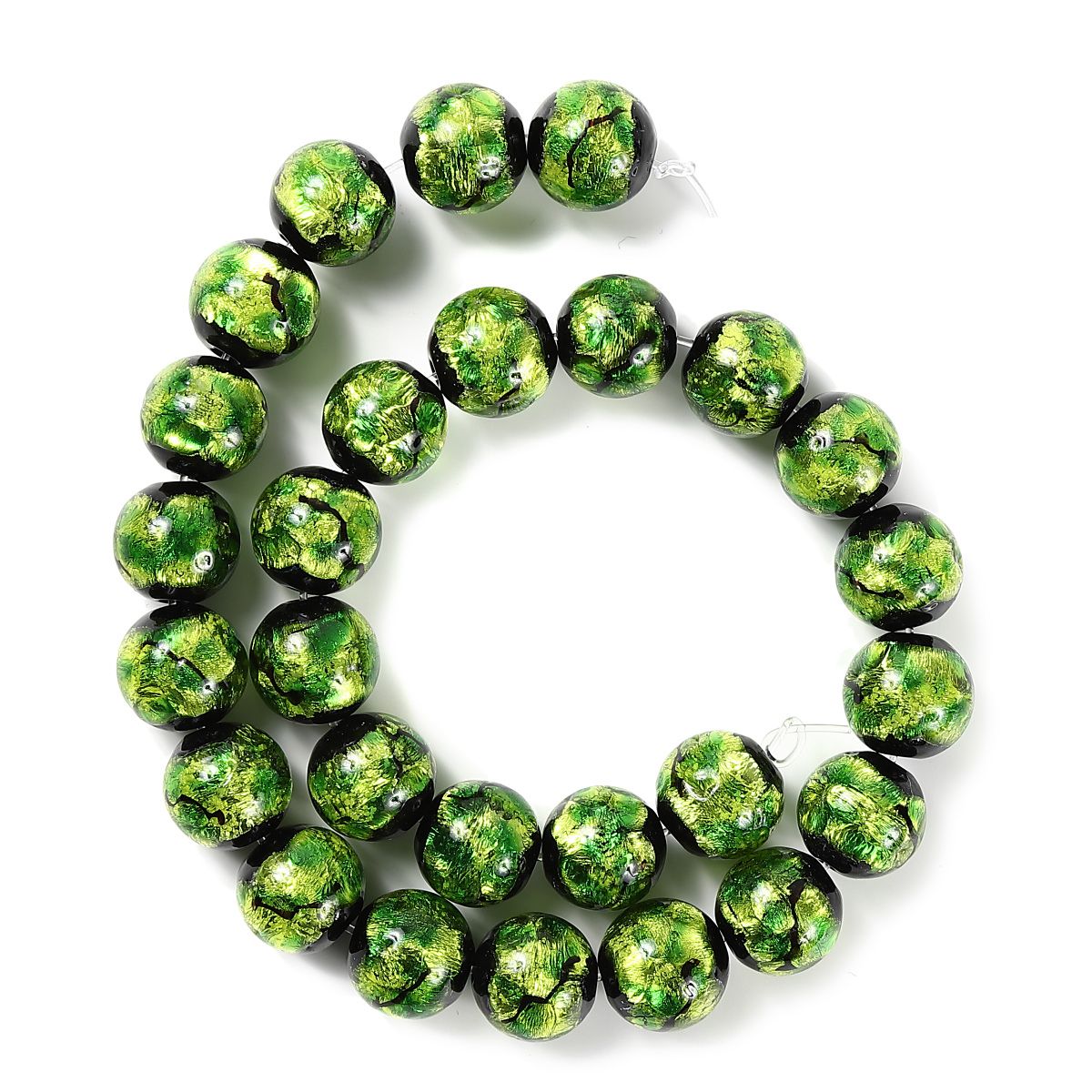 Sea drop 光る ホタルガラス グリーン 16mm 一連 27玉 40cmビーズ 蓄光 緑色 とんぼ玉 [111tt-16]