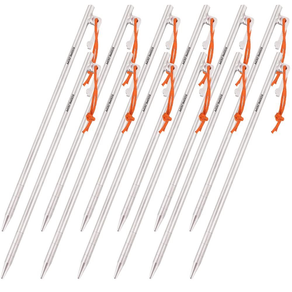 Size 25cm12本セット Soomloomテント タープ用ペグ|ステーク 64チタン合金製 固定ロープ付き7.5mm25㎝12本入り 高強度 耐食 超軽量 アウトドア|キャンプ用品