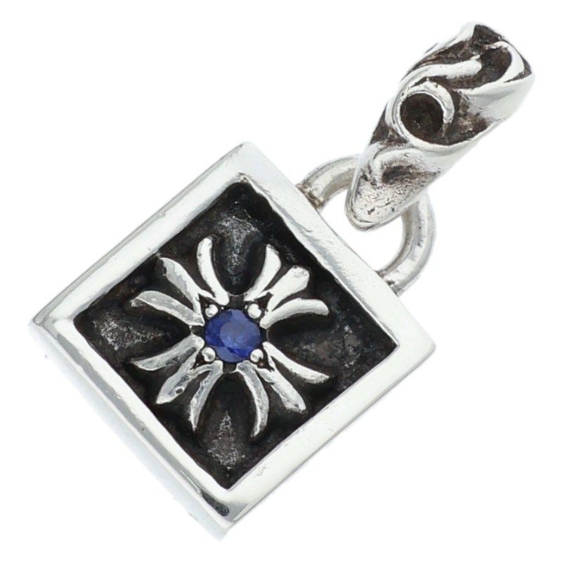 クロムハーツ FRAMED CH PLUS 1SAP フレームドCHプラス 1サファイア チャーム シルバーネックレストップ メンズ