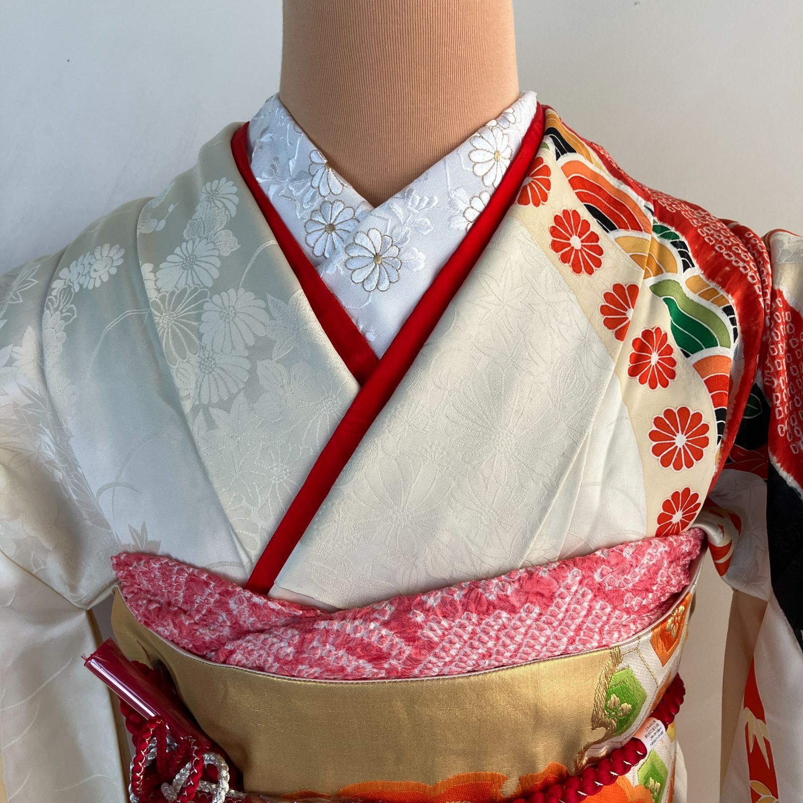 振袖フルセット 赤 古典 成人式 白衿付き 振袖 帯 小物一式 S-101 振袖フルセット 赤 古典 成人式 白衿付き 振袖 帯 小物一式 S