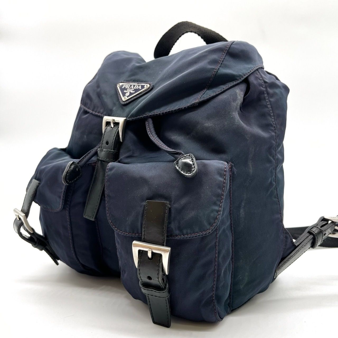 PRADA プラダ メッセンジャーバッグ 三角ロゴ ナイロン レザー ネイビー PRADA プラダ メッセンジャーバッグ 三角ロゴ ナイロン レザー