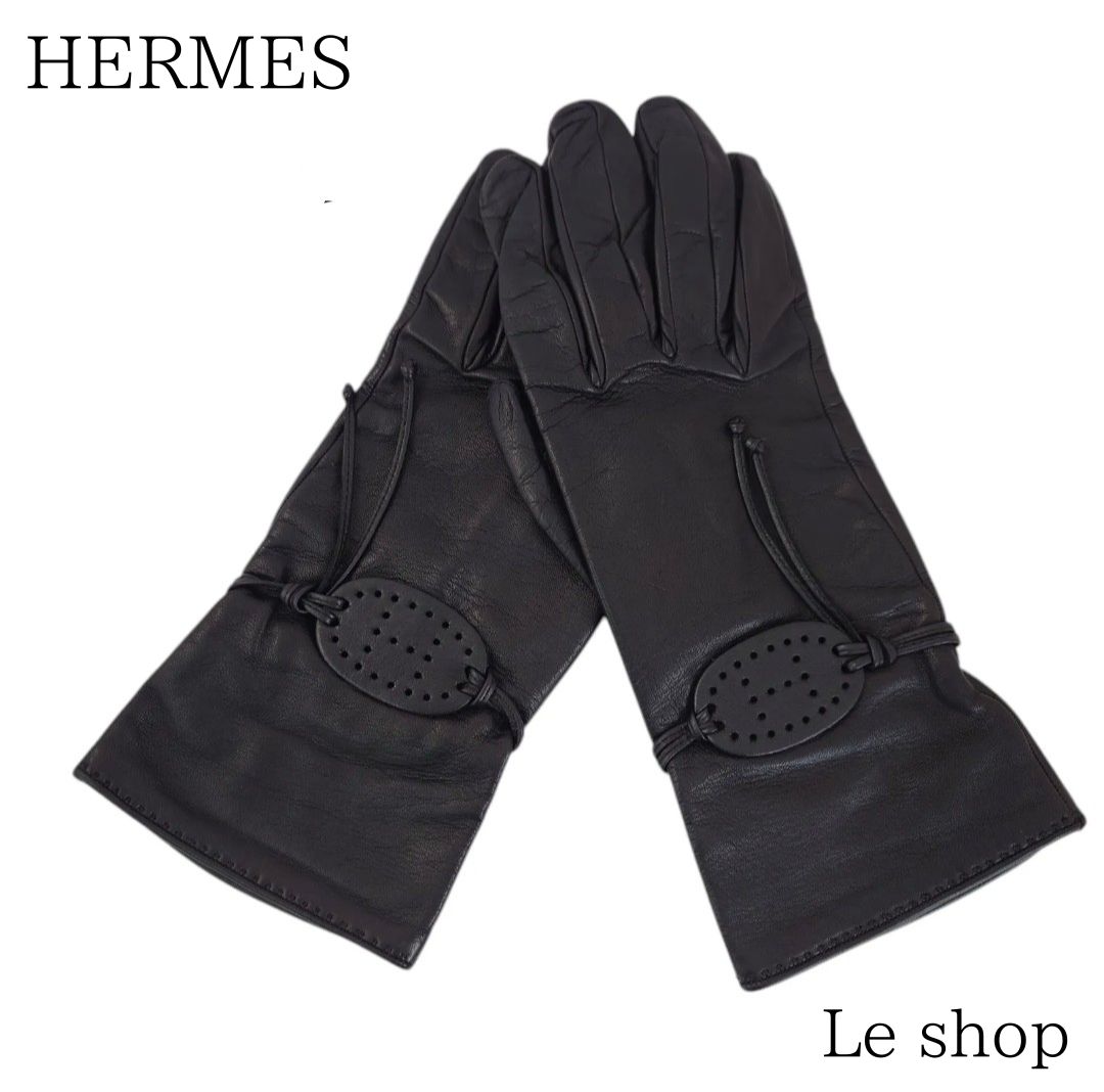 未使用　エルメス　レザー　グローブ　手袋 HERMES / エルメス グローブ 手袋 レザー パンチング レディース