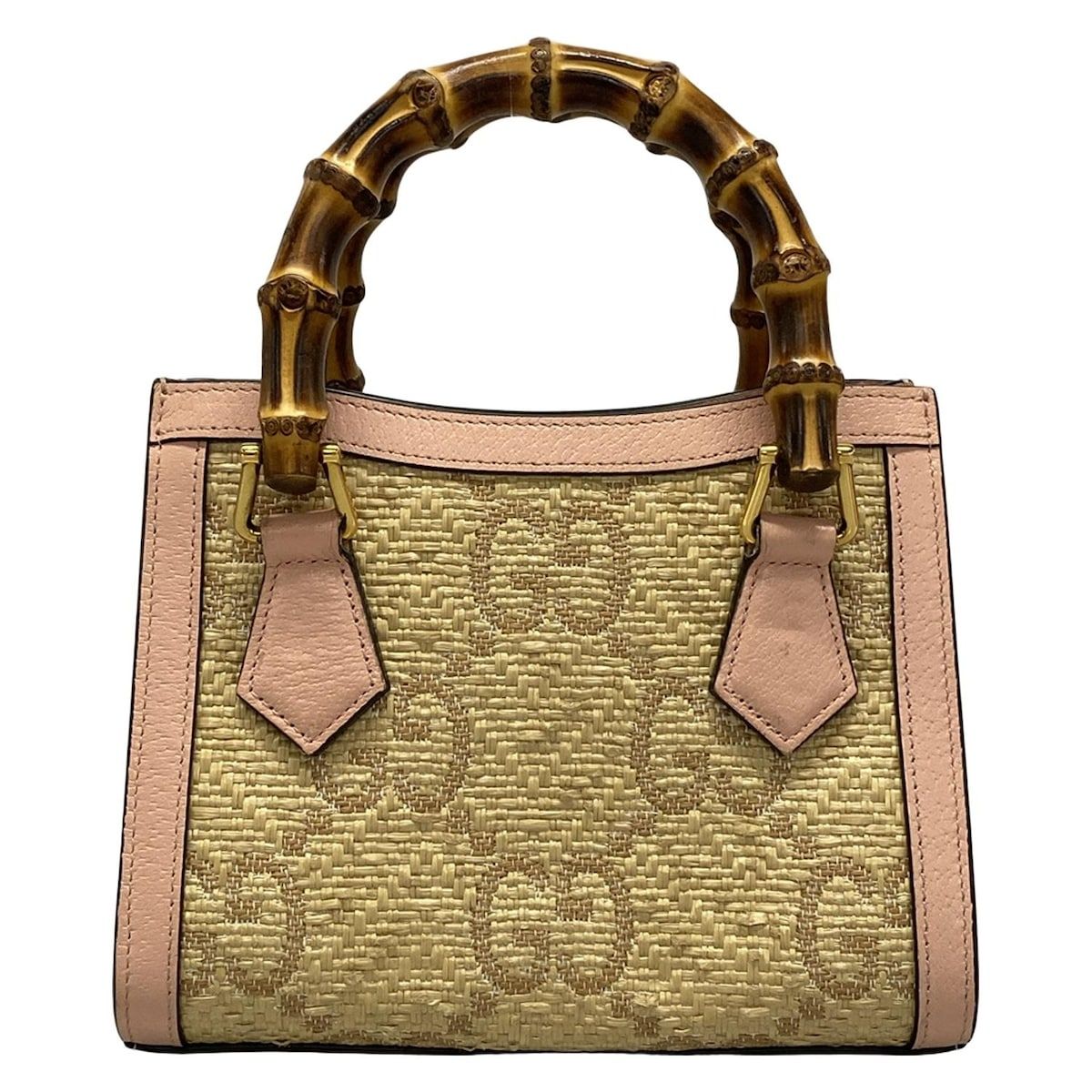 グッチ トートバッグ ダイアナ ミニ トートバッグ GG柄 702732 ベージュ×ピンク ラフィアエフェクト JAPAN EXCLUSIVE 日本 レザー DECORATOM_COM_BR