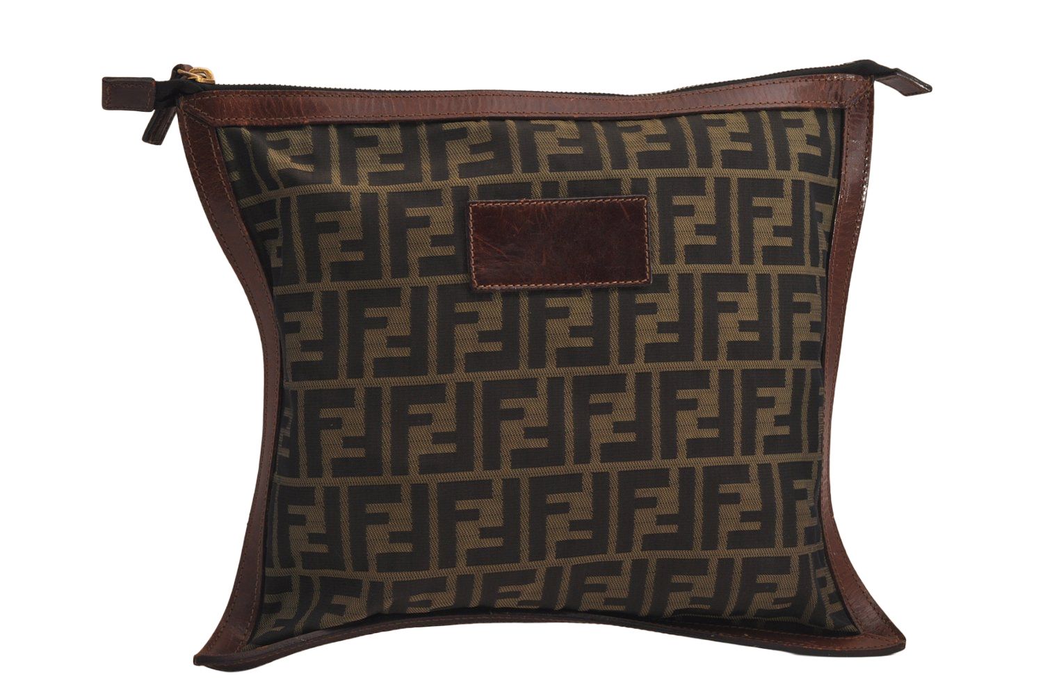 FENDI フェンディ ヴィンテージ ズッカ柄 クラッチハンドバッグ ナイロン レザー ブラウン ブラック 7550M