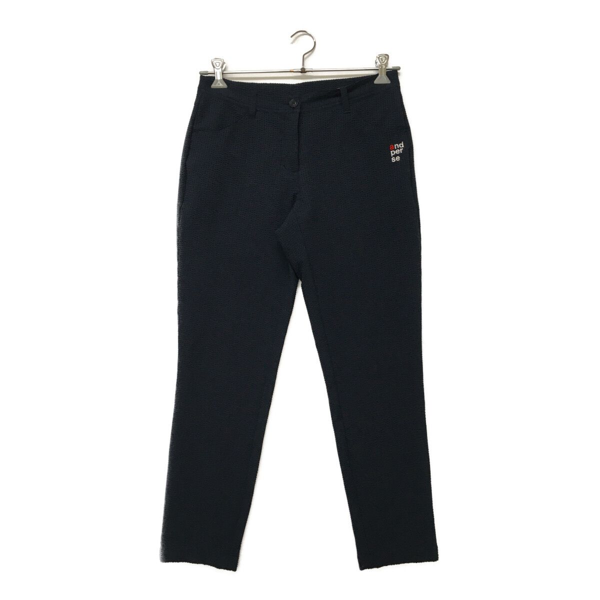 アンパスイ　レディースパンツ ネイビー サッカー生地 スリムパンツ 中古 レディース アンパスィ and per se パンツ L 紺 ネイビー