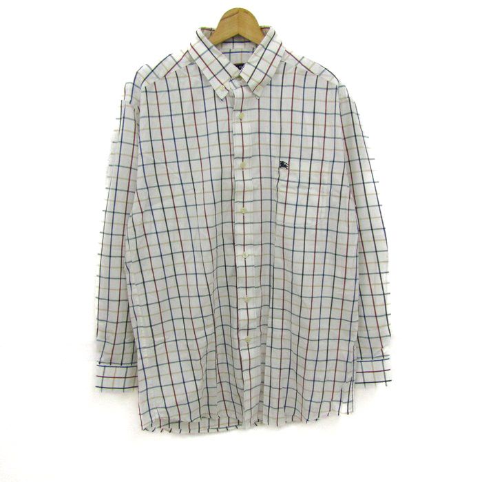 バーバリー 長袖シャツ コットン100% ブランド トップス 白 メンズ Lサイズ ホワイト×レッド×ブルー BURBERRY 【中古】