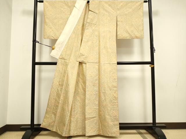 平和屋着物▽上質な紬　単衣　吉祥花文　正絹　逸品　DAAV3119du 平和屋着物▽上質な紬 単衣 吉祥花文 正絹 逸品 DAAV3119du