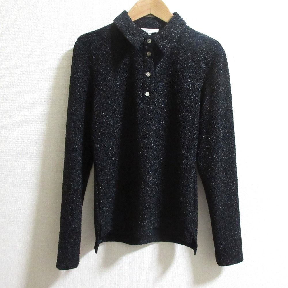 25SS Yori ヨリ 長袖 ラメポロカットソー ニット YR11-25017K サイズ38 ブラック レディース 古着
