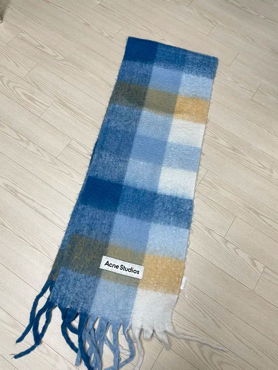 超美品Acne Studios ウール マフラー 水色と白のチェック ACNE STUDIOS