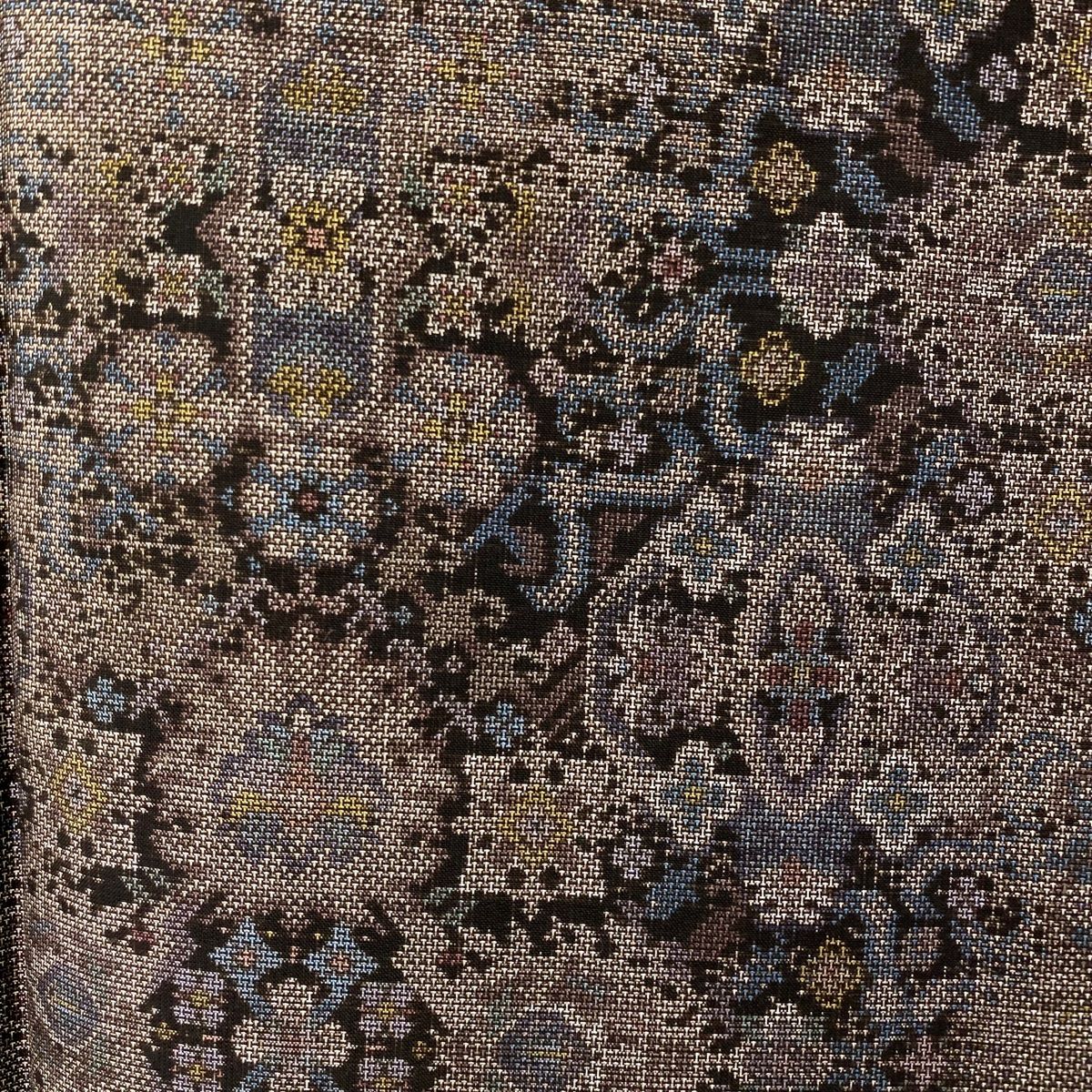 大島紬 身丈160cm 裄丈67cm M 袷 都喜ヱ門 純泥染 証紙 華文 花 焦茶色  