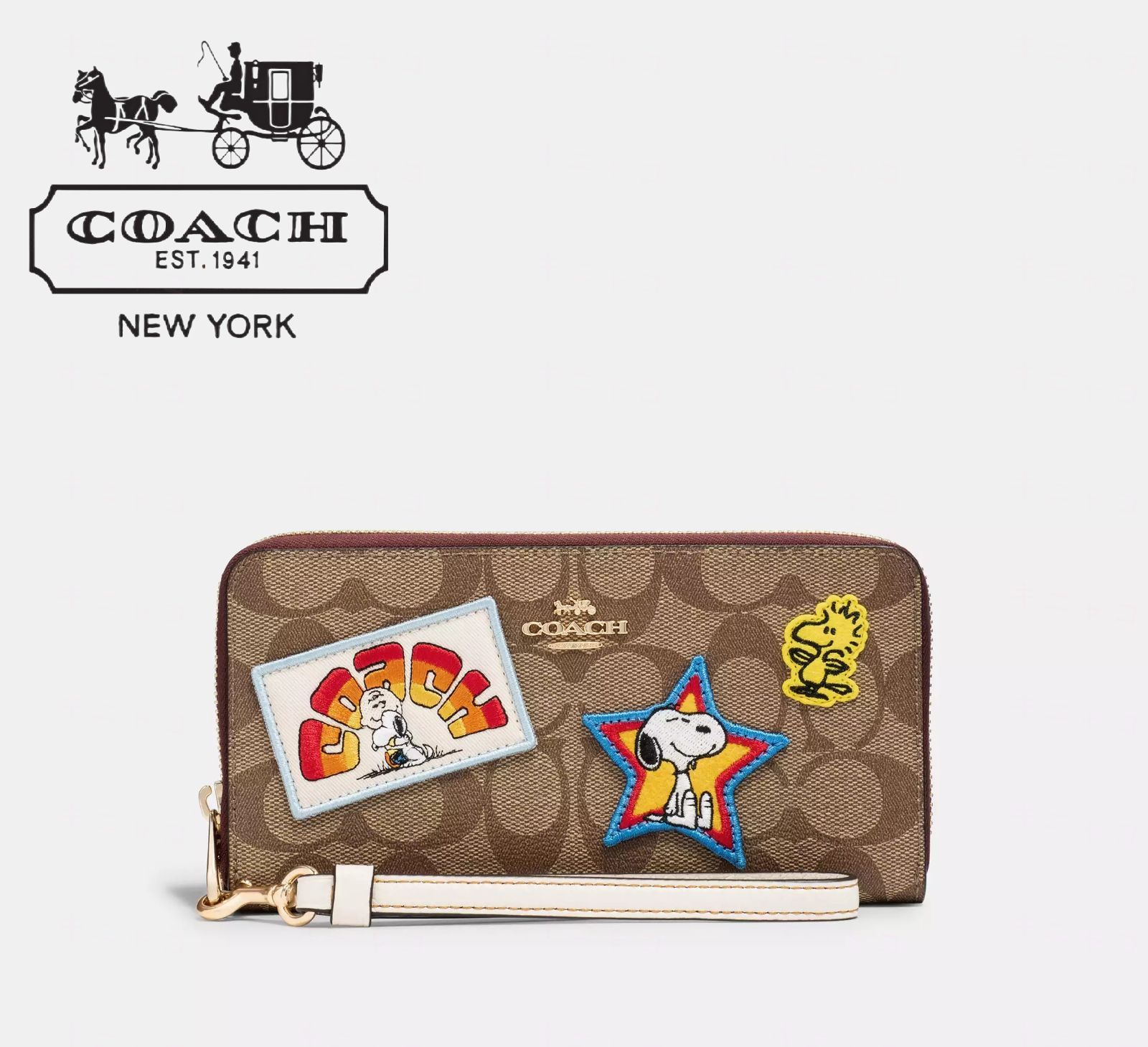 コーチ新品【COACH X PEANUTS】ロング ジップ アラウンド ウォレット・シグネチャー キャンバス・パッチ - メルカリ