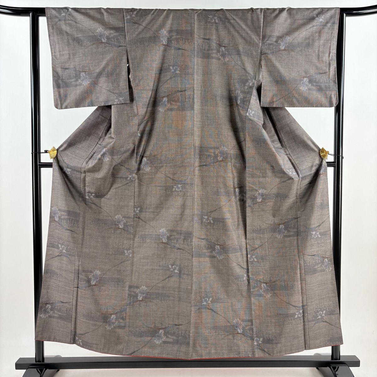 紬 身丈155.5cm 裄丈62.5cm S 袷 枝花 霞 茶紫 正絹 秀品