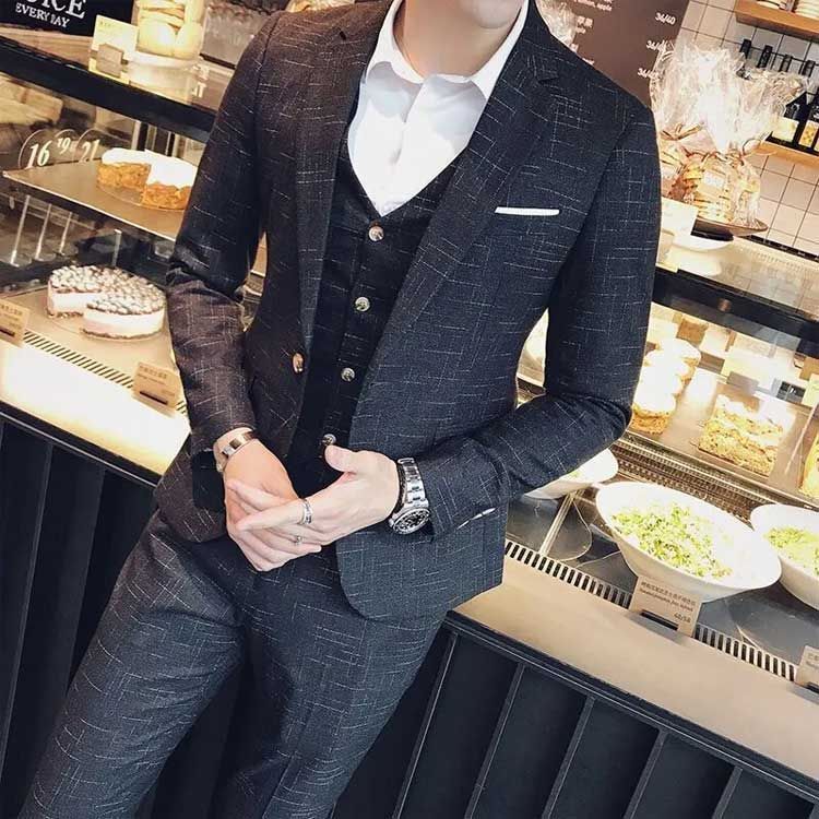 メンズ 男性用 二次会 3点セット 新郎 ビジネス スーツセット フォーマル メンズスーツ スリム 結婚式 ベスト パンツ ジャケット 礼服 細身 一つボタン パーティー 紳士服 ブラック 写真撮影 dzdx9585