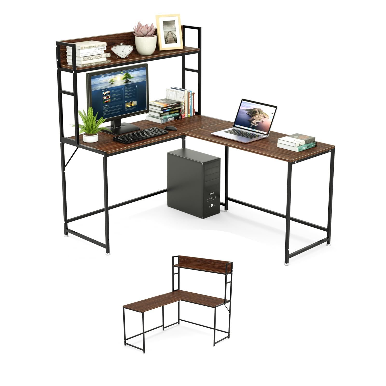 即日発送 収納ラック付き 机 l字デスク pcデスク パソコンデスク 幅150cm ラック付きデスク 左右入替 ワークデスク テレワーク用 コーナーデスク L字型 ゲーミングデスク DEWEL モニターアーム対応 勉強机 学習机 オフィスデスク 木製 メ
