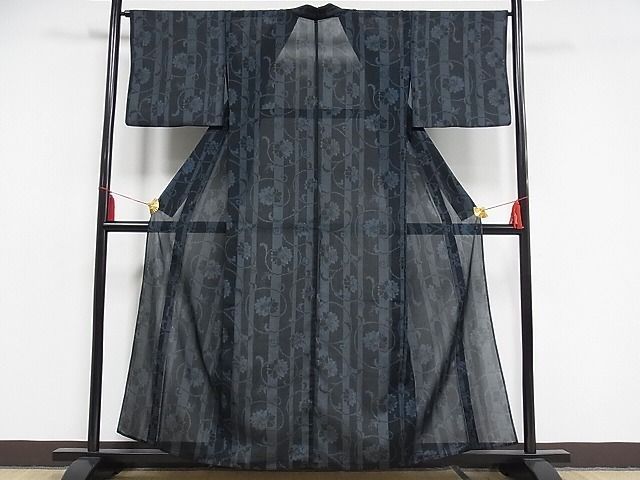 平和屋-こころ店■夏物　小紋　花唐草　着丈156cm　裄丈65cm　洗える着物　B-np7683