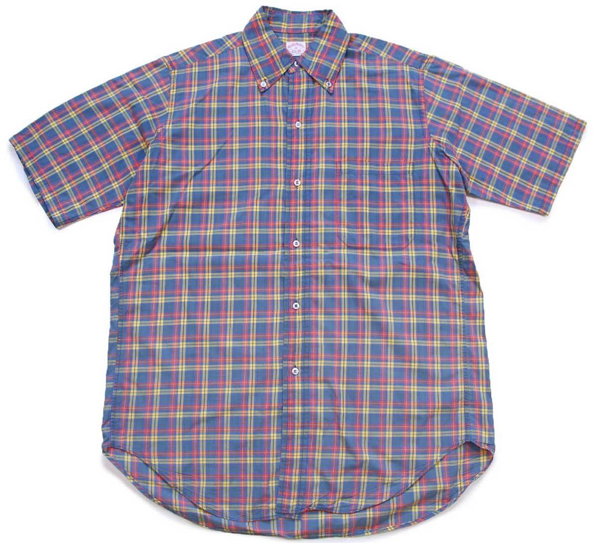 70s Brooks Brothersブルックスブラザーズ 6ボタン マドラスチェック ボタンダウン 半袖 コットンシャツ 15 ビンテージ アメトラ