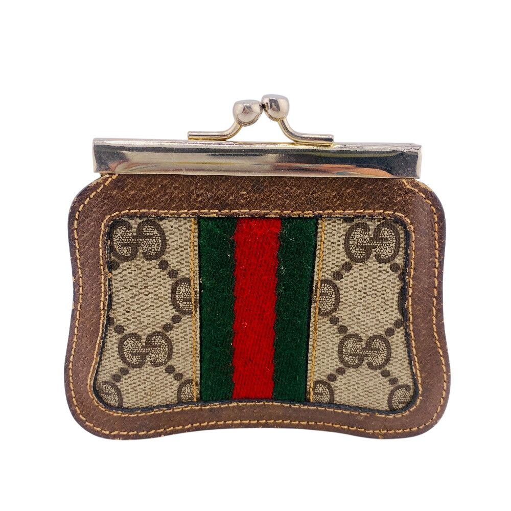 良品 グッチ オールドグッチ シェリーライン コインケース ブラウン系 5％OFF フォロワークーポン！！】GUCCI グッチ がま口 オールド