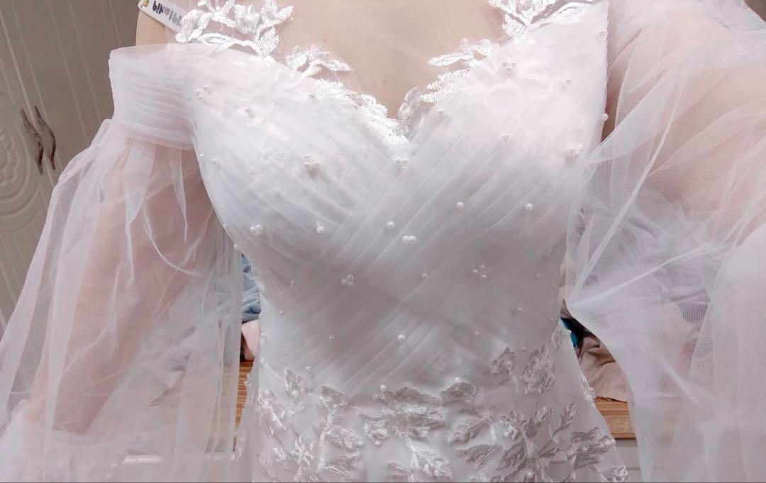 ウェディングドレス ガーデンウェディング 前撮り ボリュームスリーブ