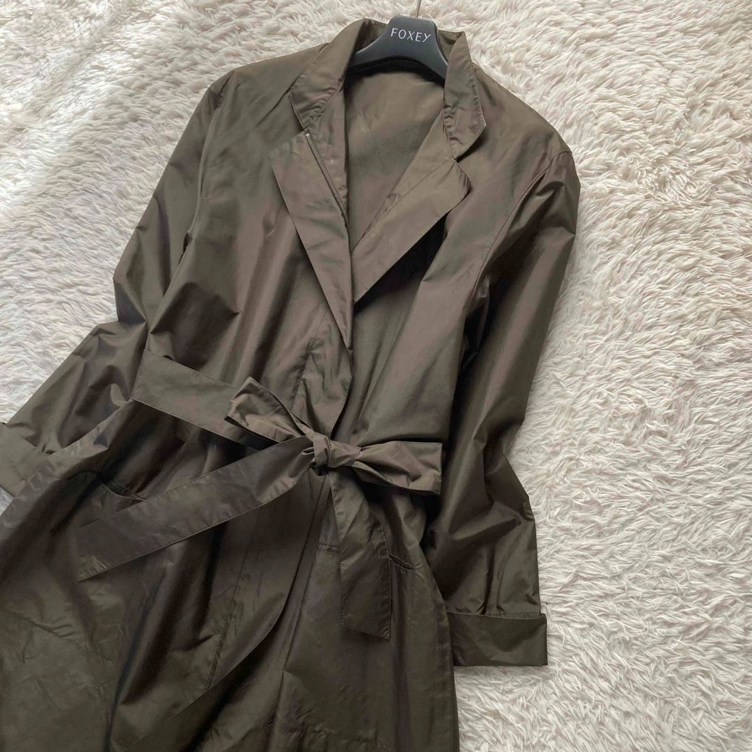 HIROKO KOSHINO ヒロココシノ プレタポルテ シルク100% 絹 スーパーロングトレンチコート スプリングコート マキシ丈 オリーブ