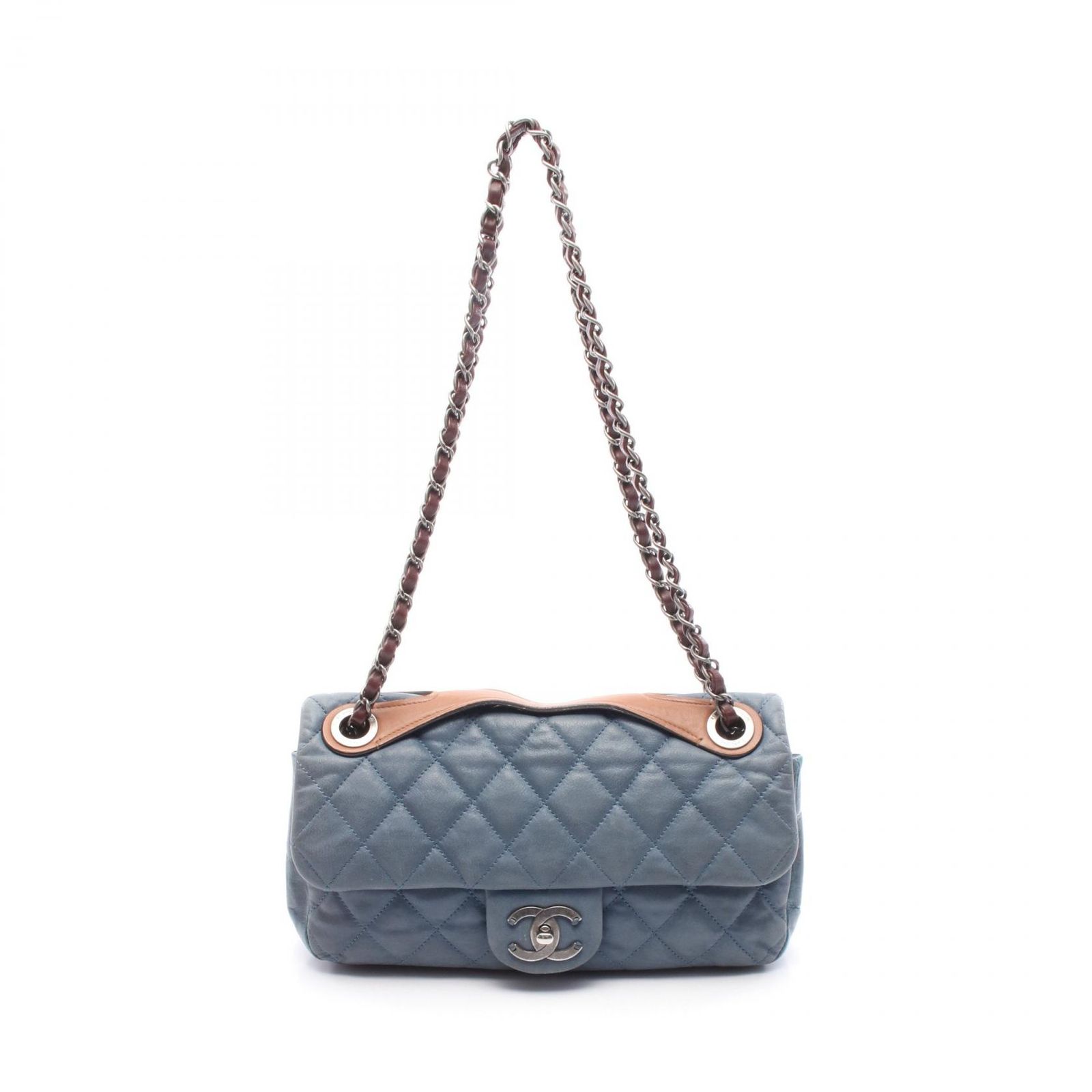 シャネル CHANEL ショルダーバッグ マトラッセ ブルー|ブラウン レザー マトラッセ チェーンショルダー レディース Used B