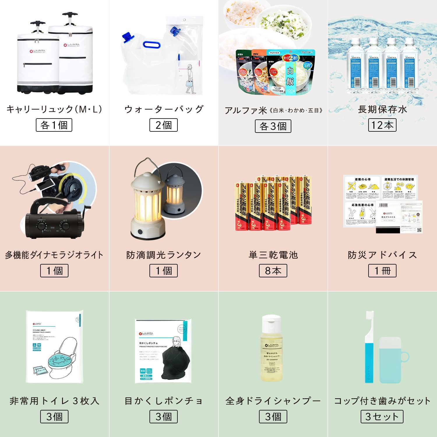 防災安全協会推奨リュック採用 ものすごい防災セット 3人用 キャリーリュックタイプ アルファ米