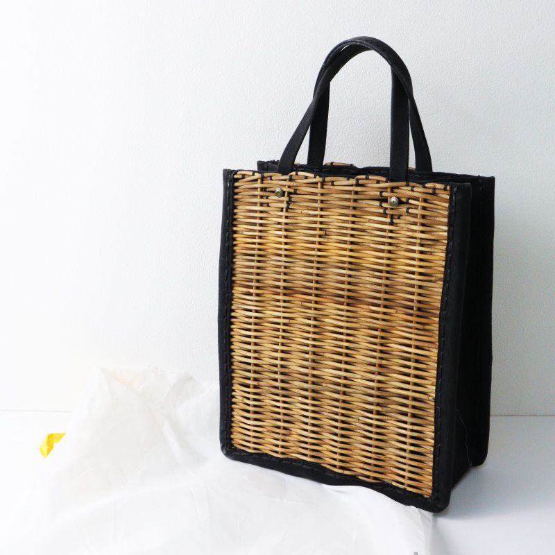 【美品】エバゴス 紅藤×レザー 編み込み かごバッグナチュラル  トートバッグ エバゴス ebagos キャンバス切替 紅籐 トート かごバッグ