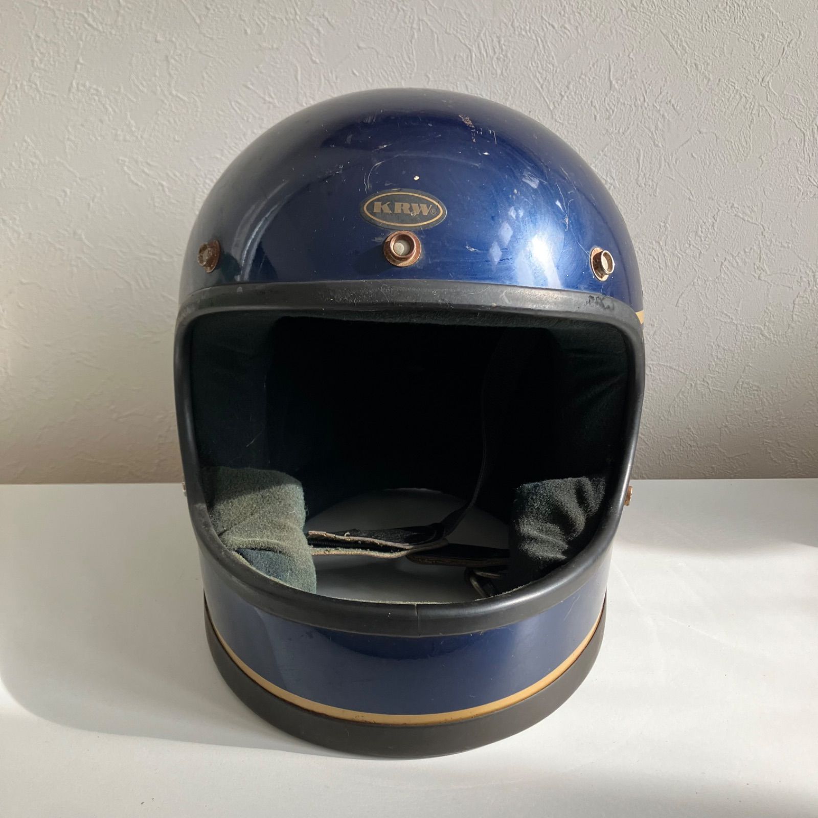 KRW 5000 フルフェイス ビンテージ ヘルメット Mサイズ 1977年製 旧車 族ヘル ハーレー 当時物 バイク 青 単車 USA SHOEI Arai USA BELL