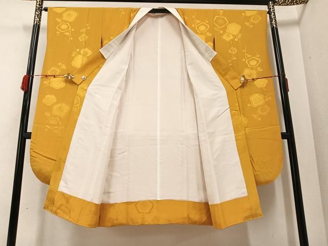 平和屋着物●振袖用長襦袢 袷 梅地紋 色無地 山吹色 正絹 AABB1514ph