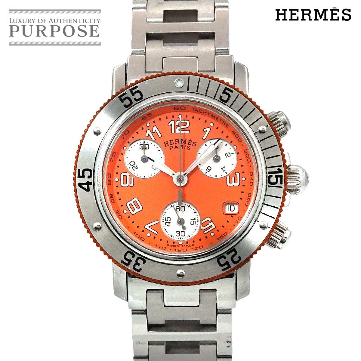 エルメス HERMES クリッパー ダイバー クロノグラフ CL2 316 レディース 腕時計 デイト オレンジ クォーツ Clipper 90278980