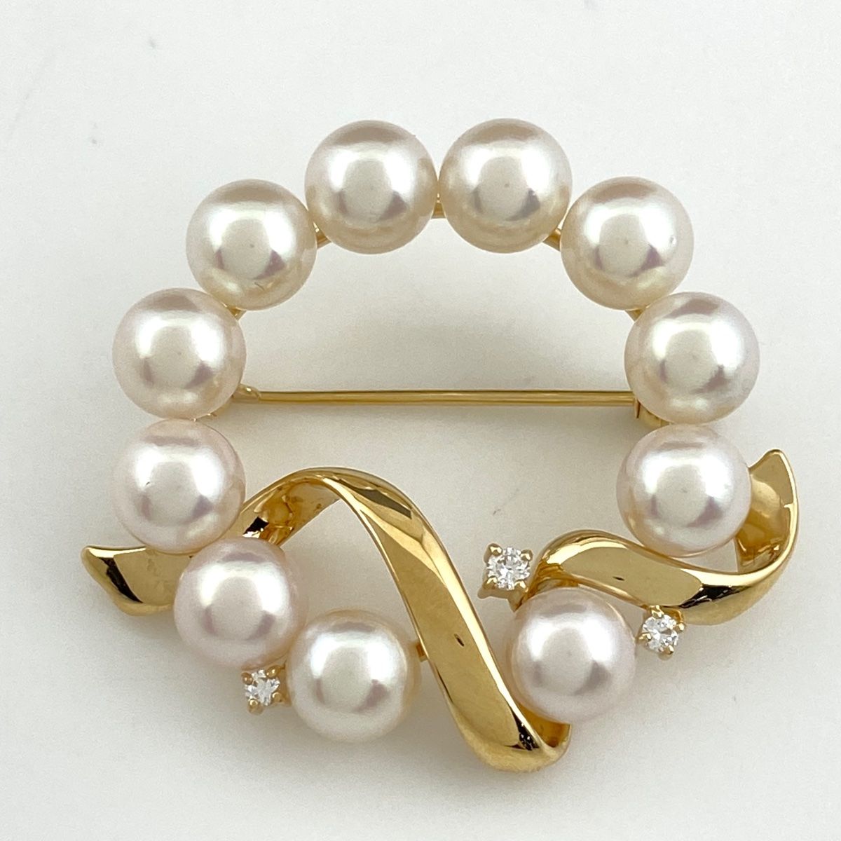 タサキ TASAKI パール デザインブローチ K18 イエローゴールド 真珠 