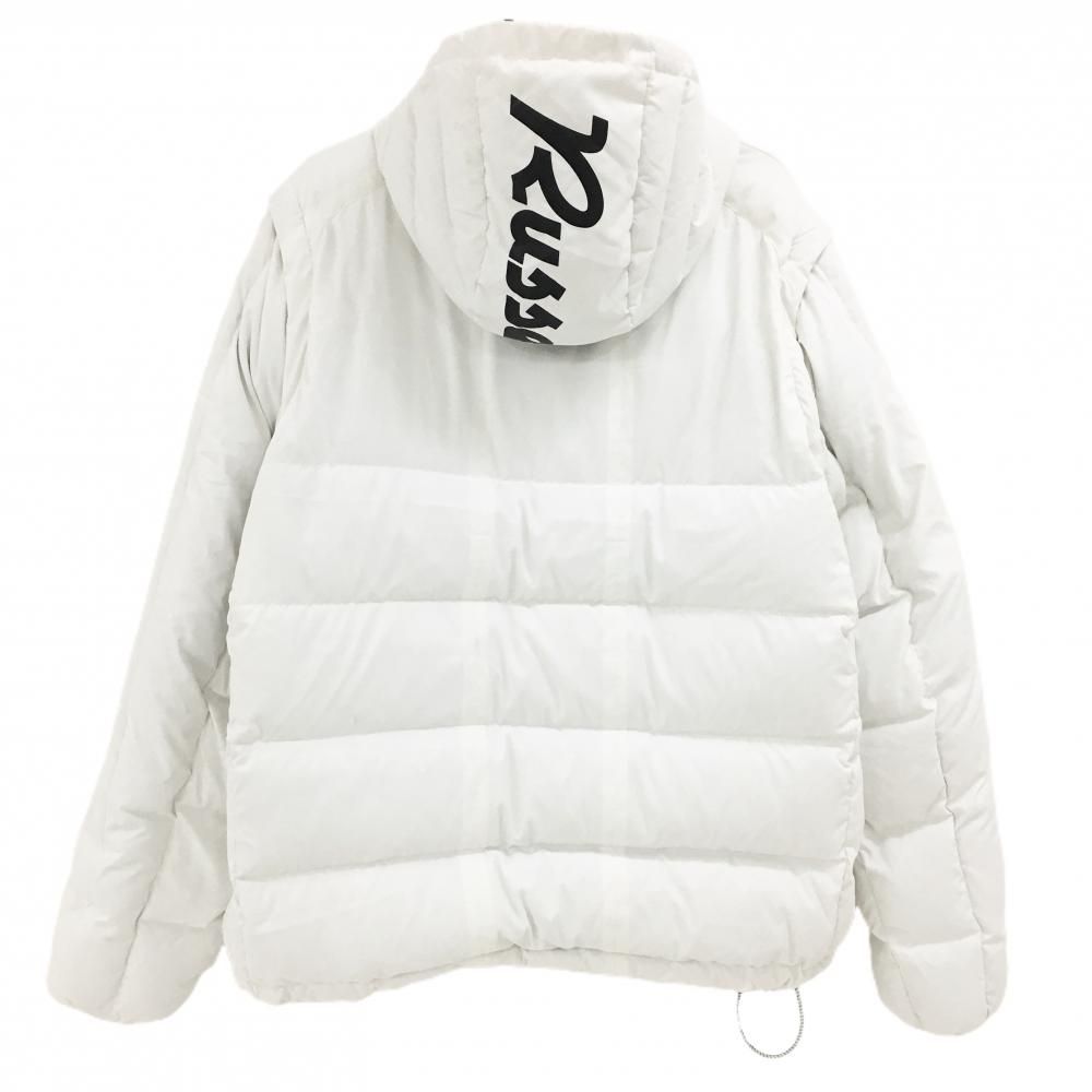 ラッセルノ 2WAYダウンジャケット 白 内側一部総柄 ルチャマスク 袖着脱可 大きいサイズ メンズ 7 2XL ゴルフウェア RUSSELUNO