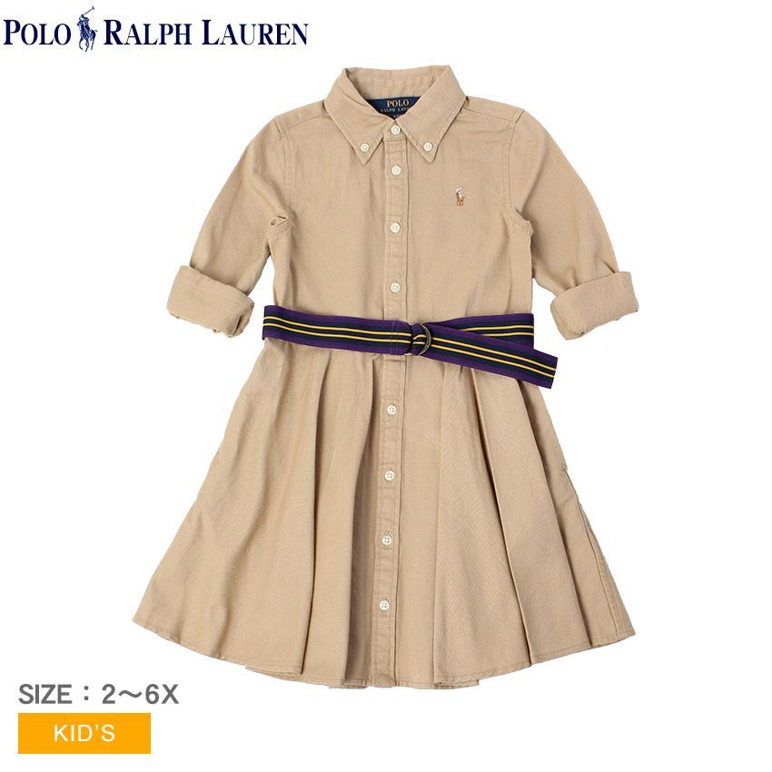 ポロ ラルフローレン ワンピース 312699674 キッズ ジュニア 子供 BELT COTTON CHINO SHIRTDRESS POLO RALPH LAUREN カラー:カーキ  品番：21231387